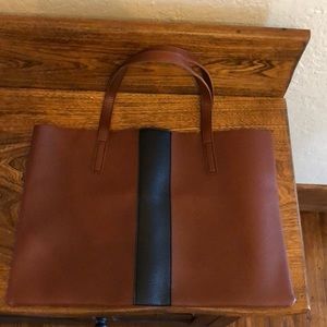 Vince Camuto dark brown/ black vegan leather tote